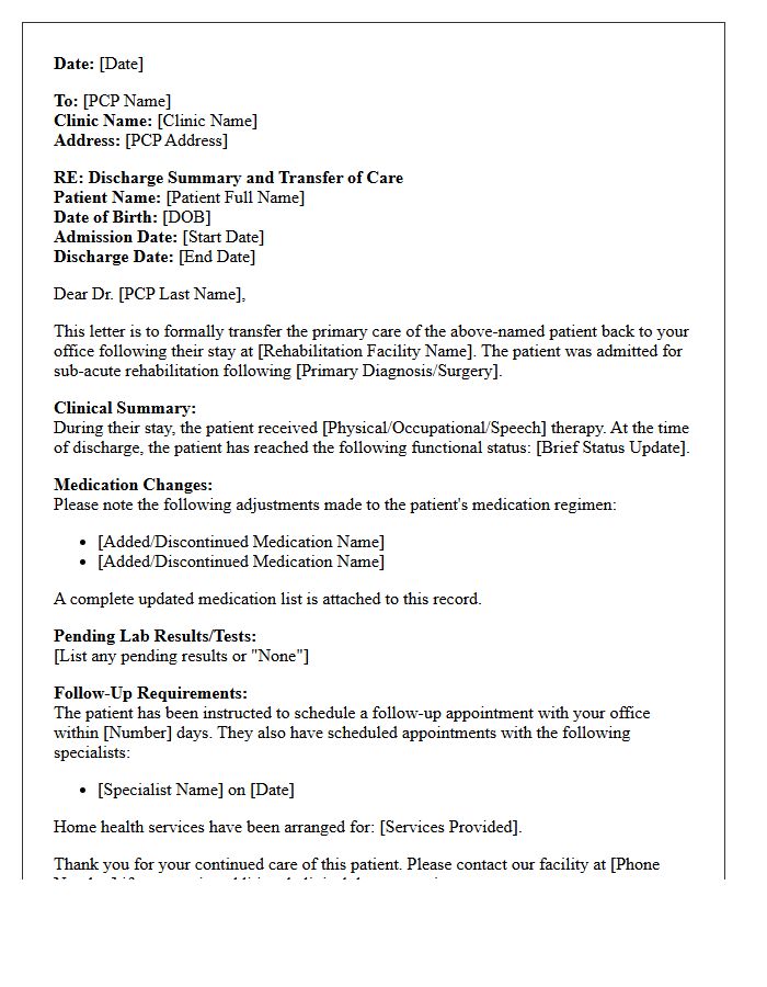 Primary Care Physician Transfer Rehabilitation Discharge Letter