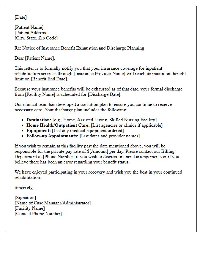 Insurance Benefit Exhaustion Rehabilitation Discharge Letter