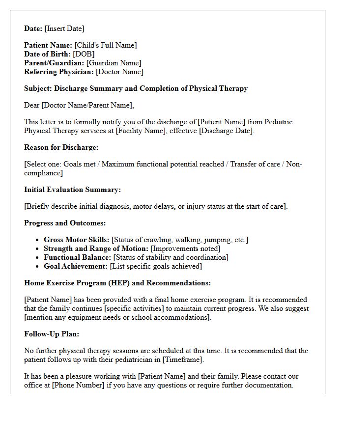 Pediatric Physical Therapy Rehabilitation Discharge Letter