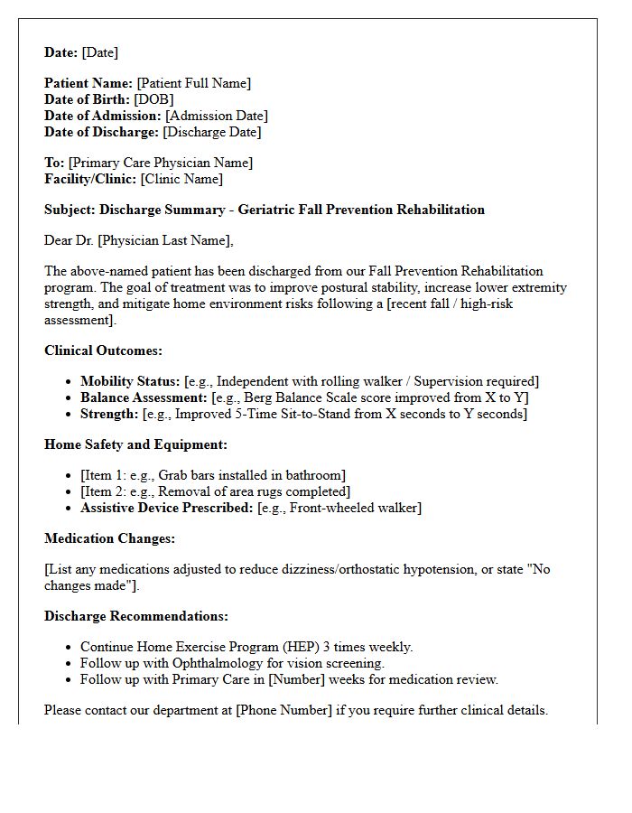 Geriatric Fall Prevention Rehabilitation Discharge Letter