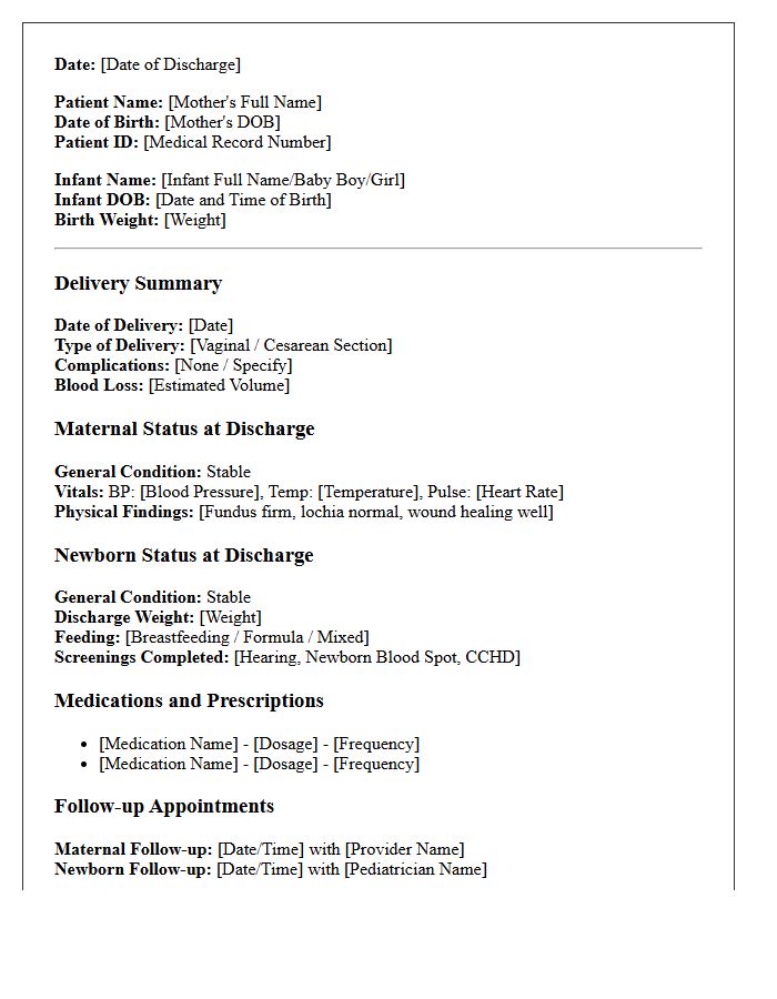Standard Maternity And Newborn Care Discharge Letter