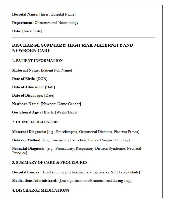 High-Risk Maternity And Newborn Care Discharge Letter