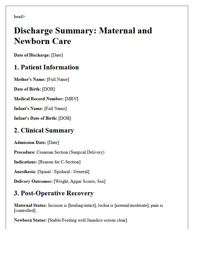 Surgical Delivery Maternity And Newborn Care Discharge Letter