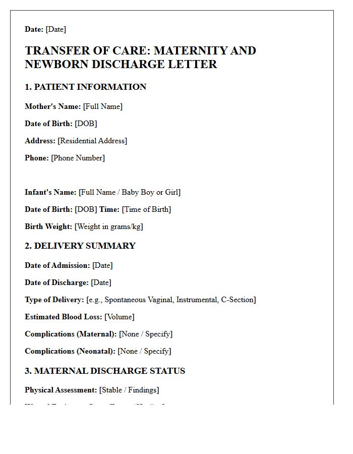Transfer Of Care Maternity And Newborn Care Discharge Letter