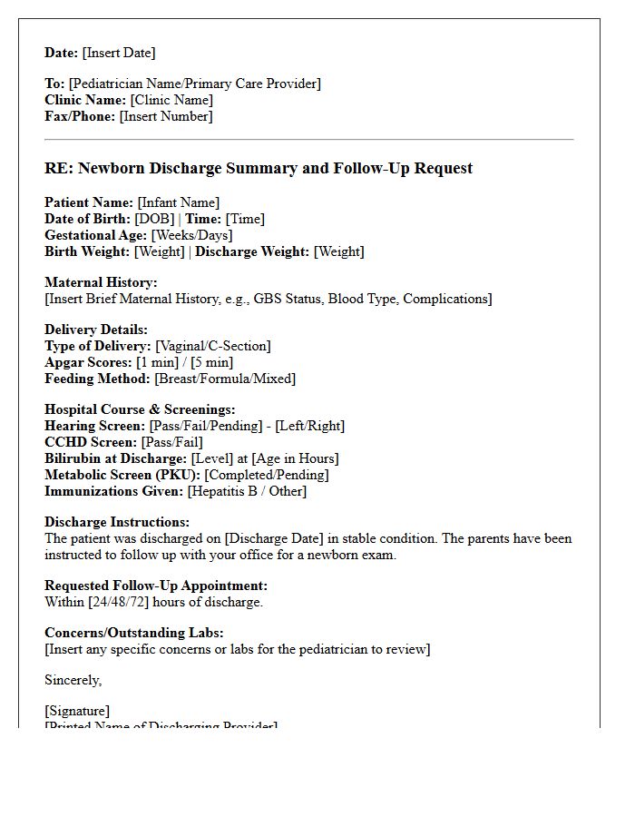 Pediatric Follow-Up Maternity And Newborn Care Discharge Letter
