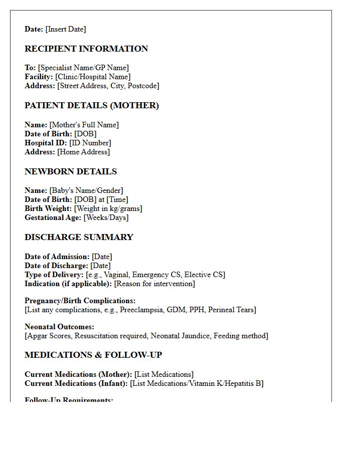 Specialist Referral Maternity And Newborn Care Discharge Letter
