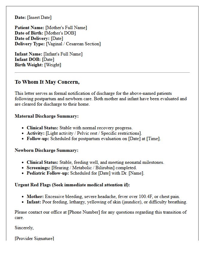 Postpartum Clearance Maternity And Newborn Care Discharge Letter