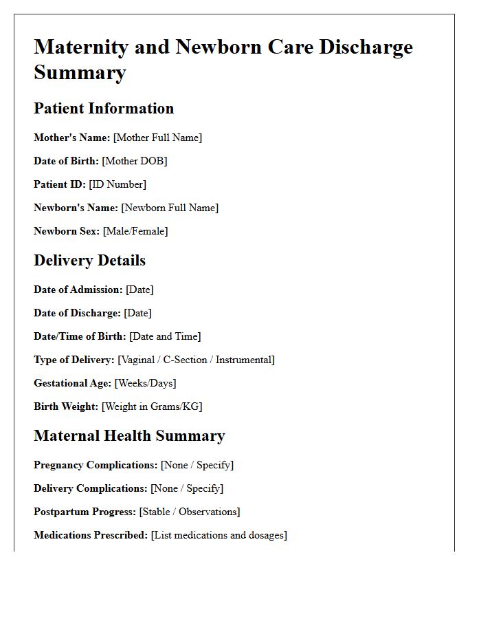 Medical Clinic Maternity And Newborn Care Summary Discharge Letter