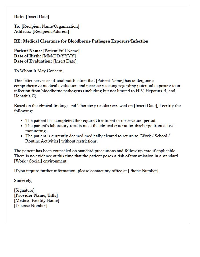 Bloodborne Pathogen Infectious Disease Clearance Discharge Letter
