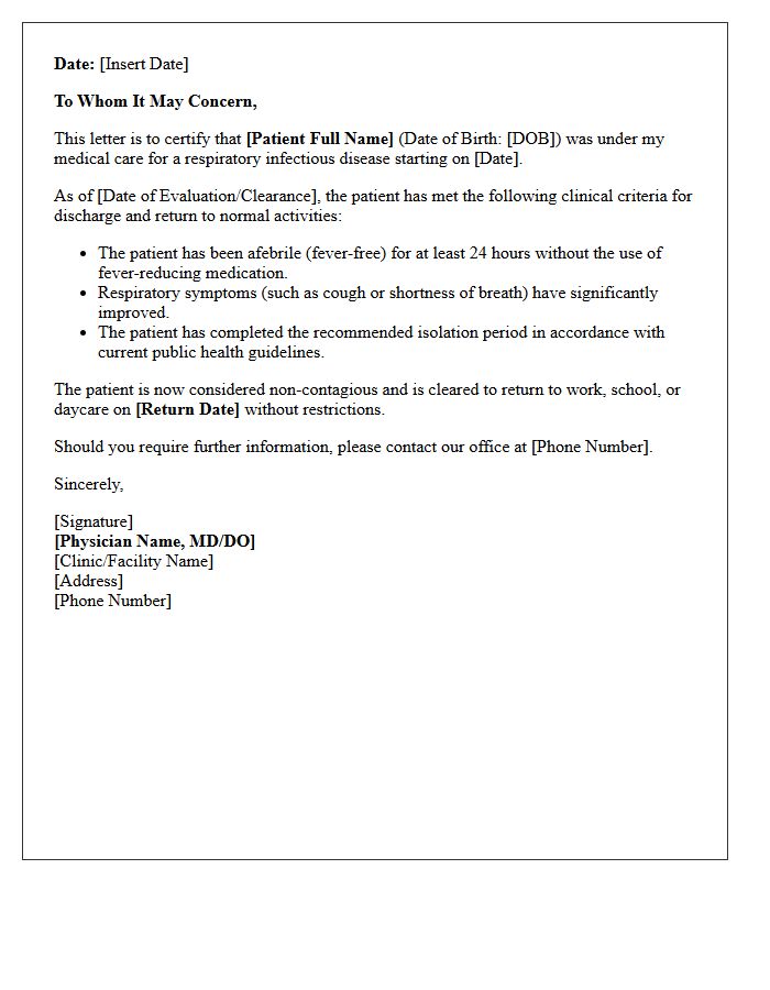 General Respiratory Infectious Disease Clearance Discharge Letter