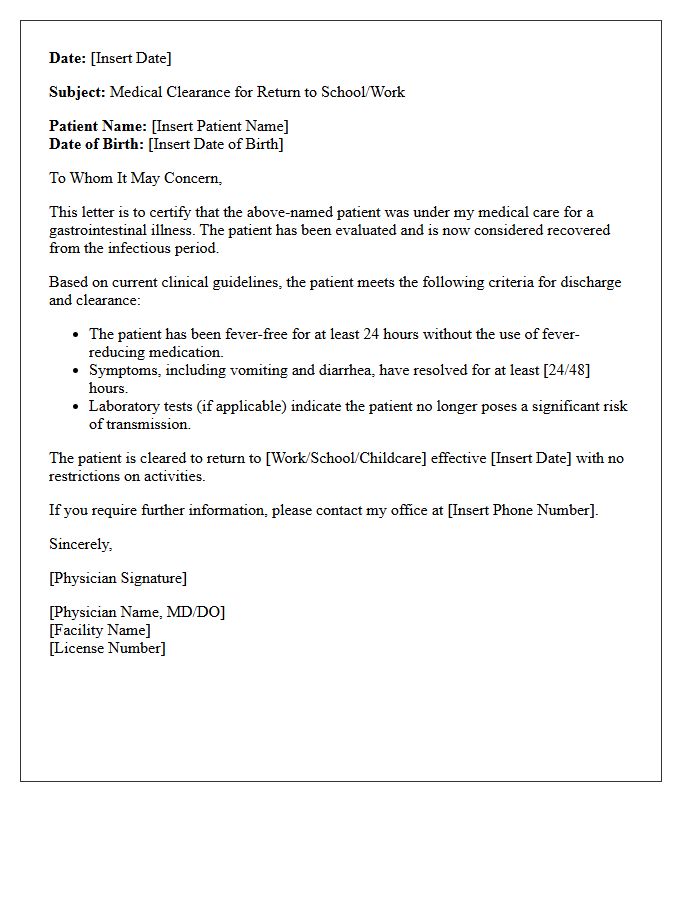 Gastrointestinal Infectious Disease Clearance Discharge Letter