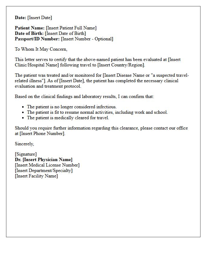 Travel-Related Infectious Disease Clearance Discharge Letter