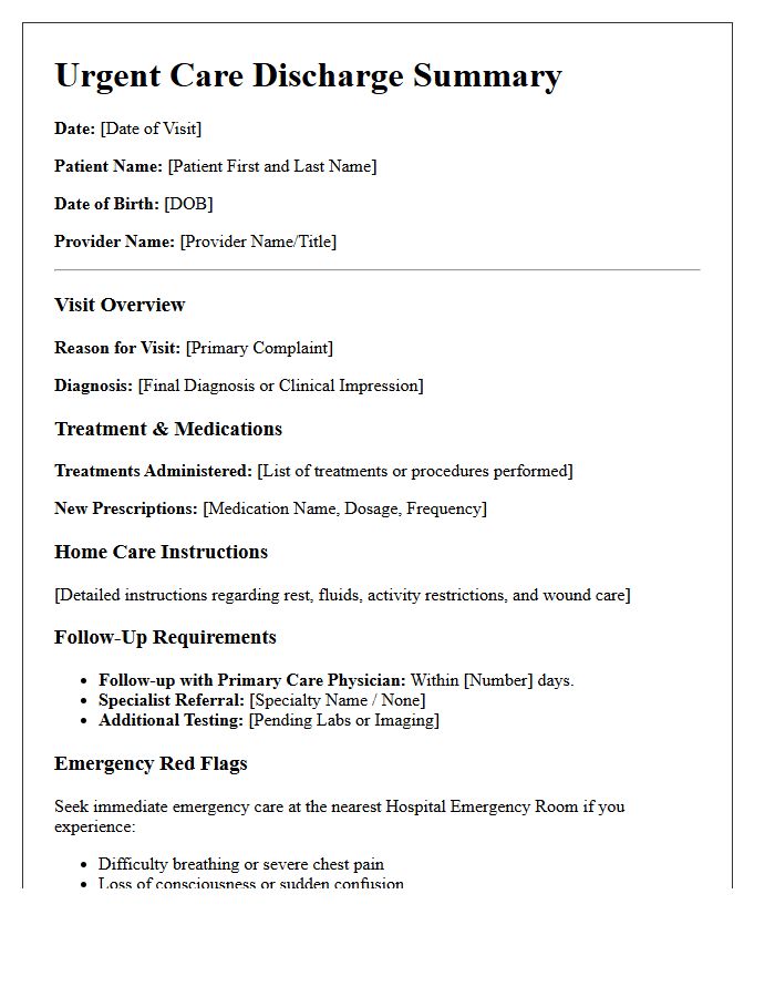 Standard Urgent Care Evaluation Discharge Letter