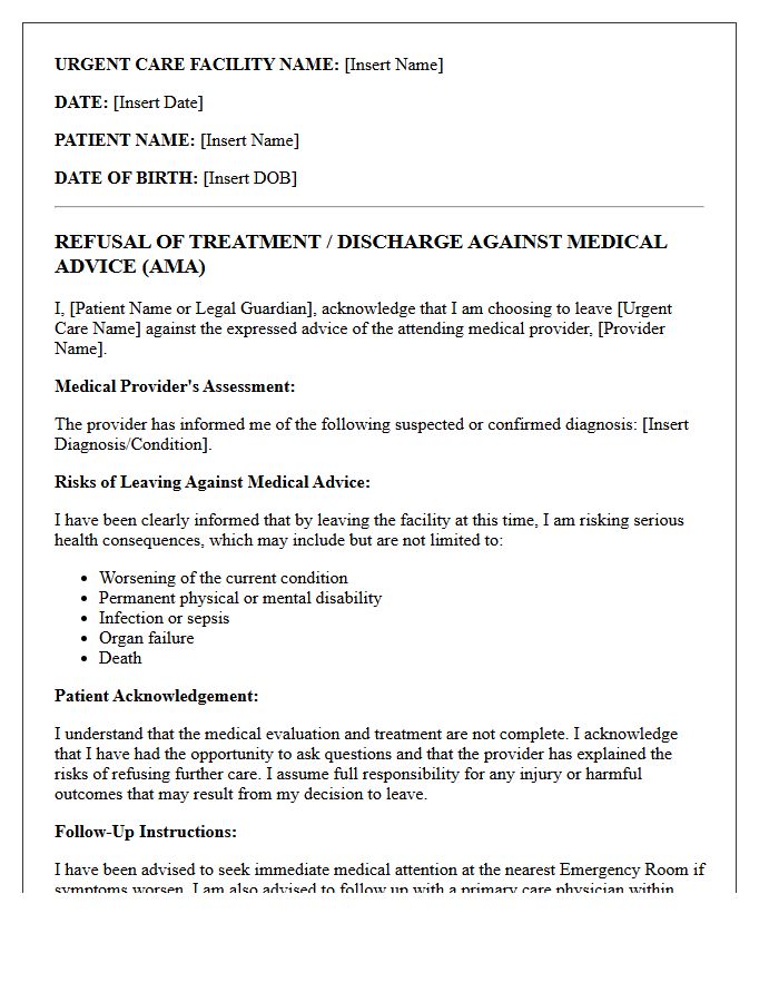 Against Medical Advice Urgent Care Discharge Letter