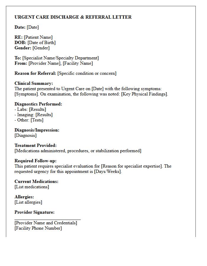 Specialist Referral Urgent Care Discharge Letter