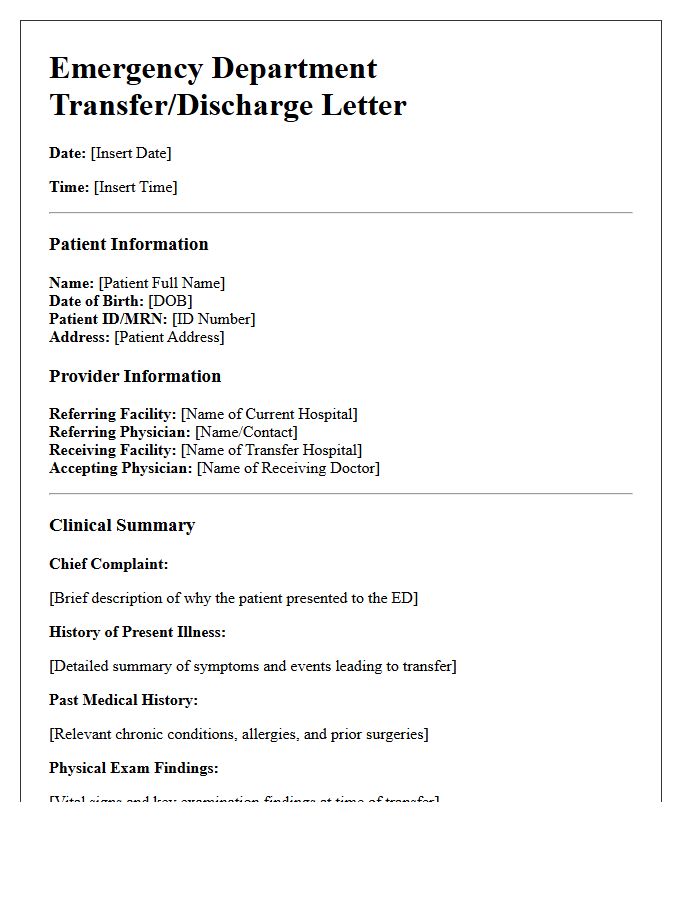 Emergency Department Transfer Discharge Letter