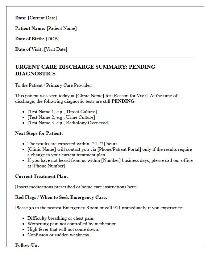 Pending Diagnostics Urgent Care Discharge Letter