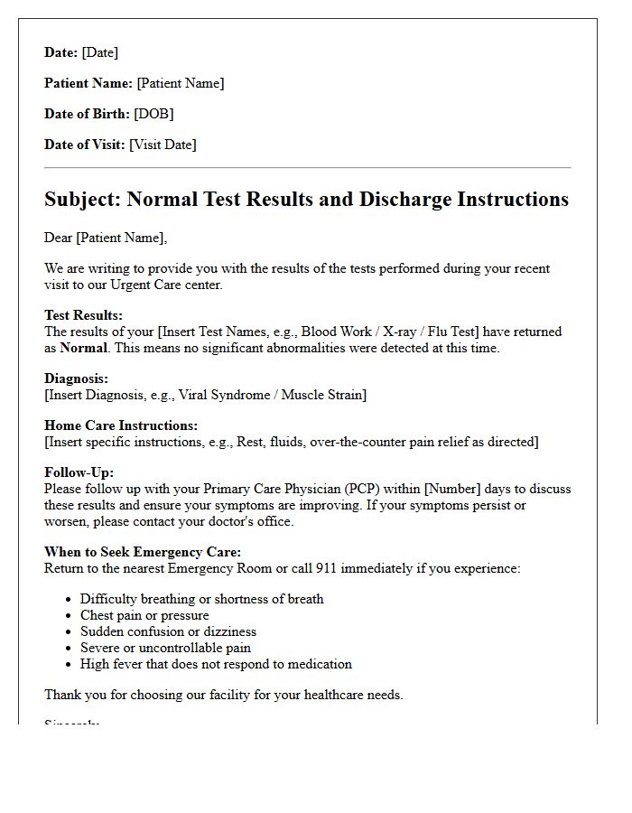 Normal Results Urgent Care Discharge Letter