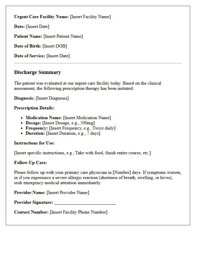 Prescription Therapy Urgent Care Discharge Letter