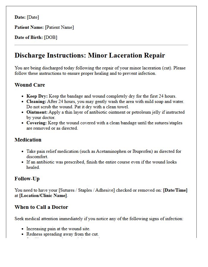 Minor Laceration Repair Discharge Letter
