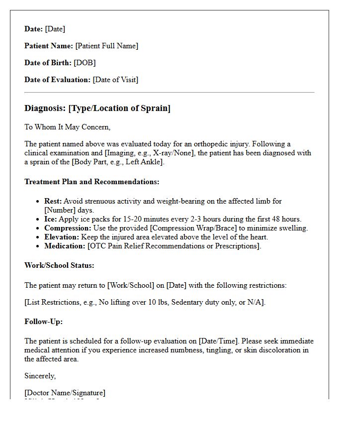Orthopedic Sprain Evaluation Discharge Letter