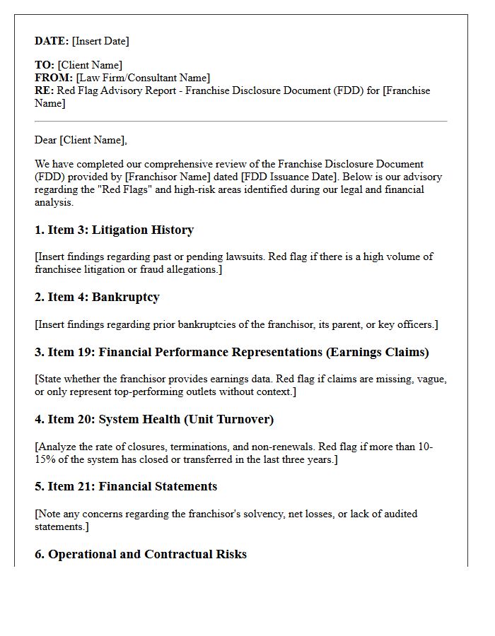 Comprehensive Franchise Disclosure Document Red Flag Advisory Letter