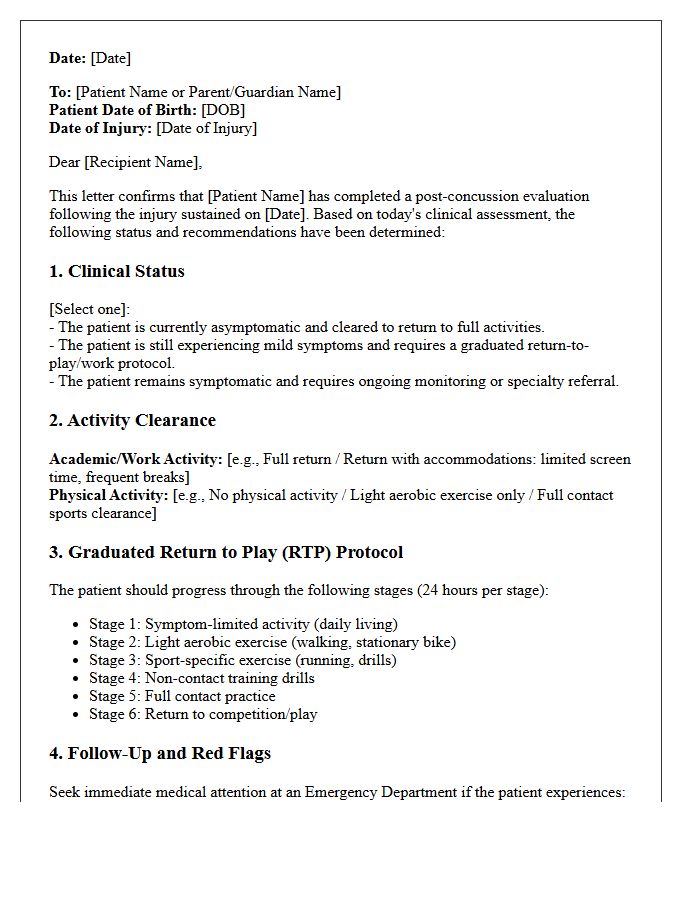 Post-Concussion Evaluation Discharge Letter