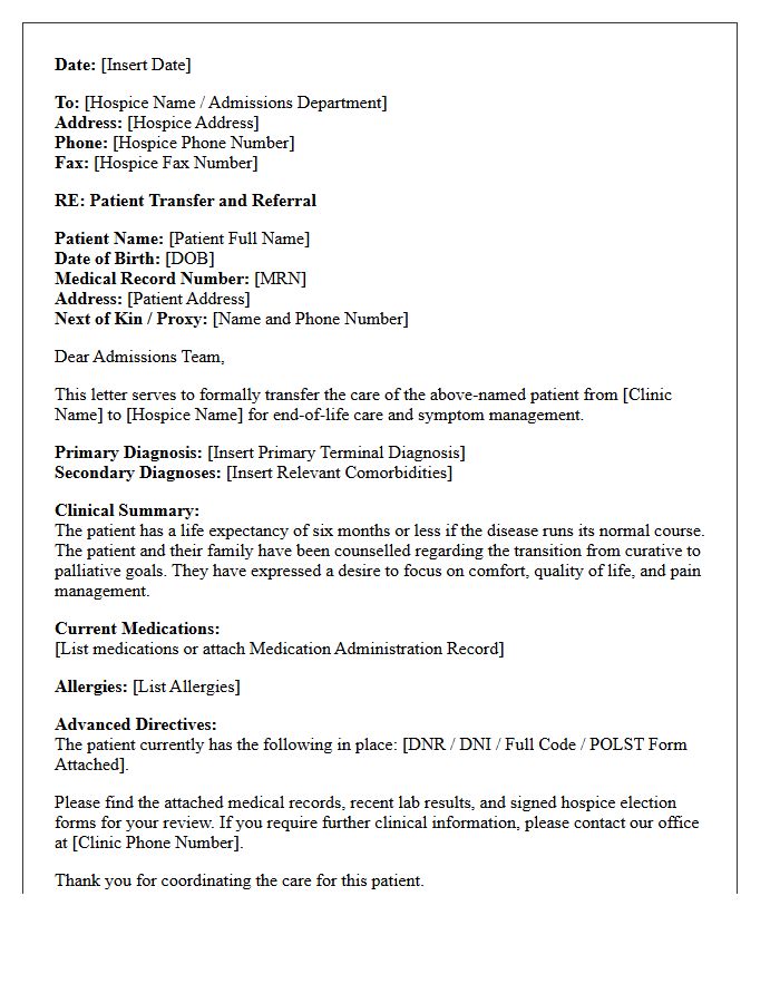 Medical Clinic to Hospice Transfer Letter