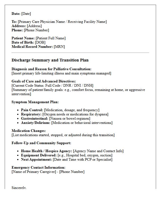 Palliative Care Discharge and Transition Letter