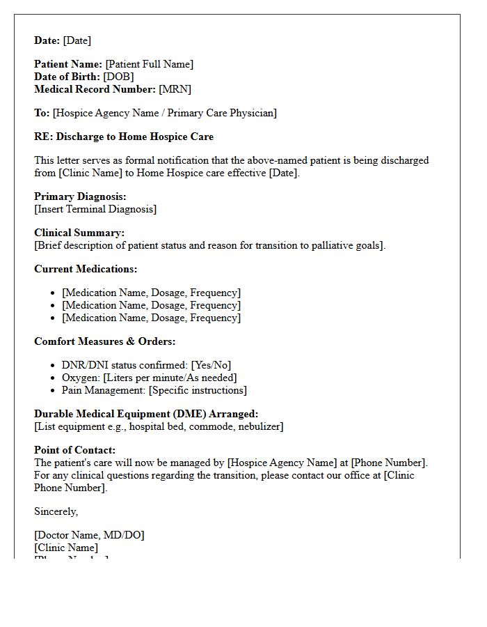 Medical Clinic to Home Hospice Discharge Letter
