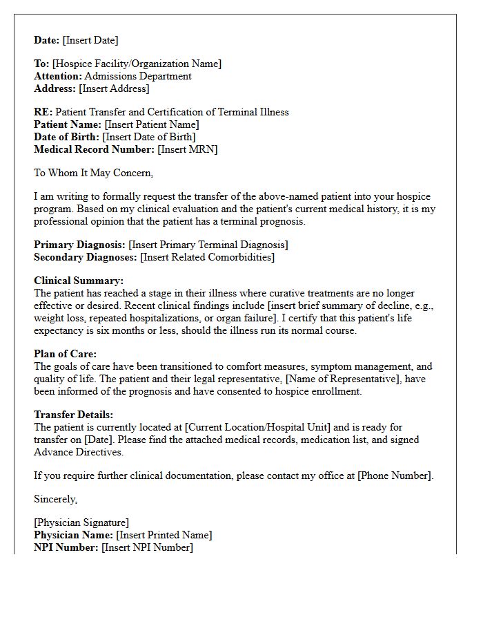 Terminal Prognosis and Hospice Transfer Letter