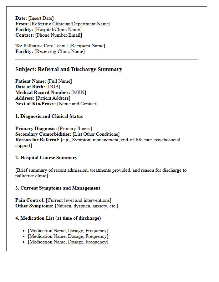 Palliative Clinic Referral and Discharge Letter