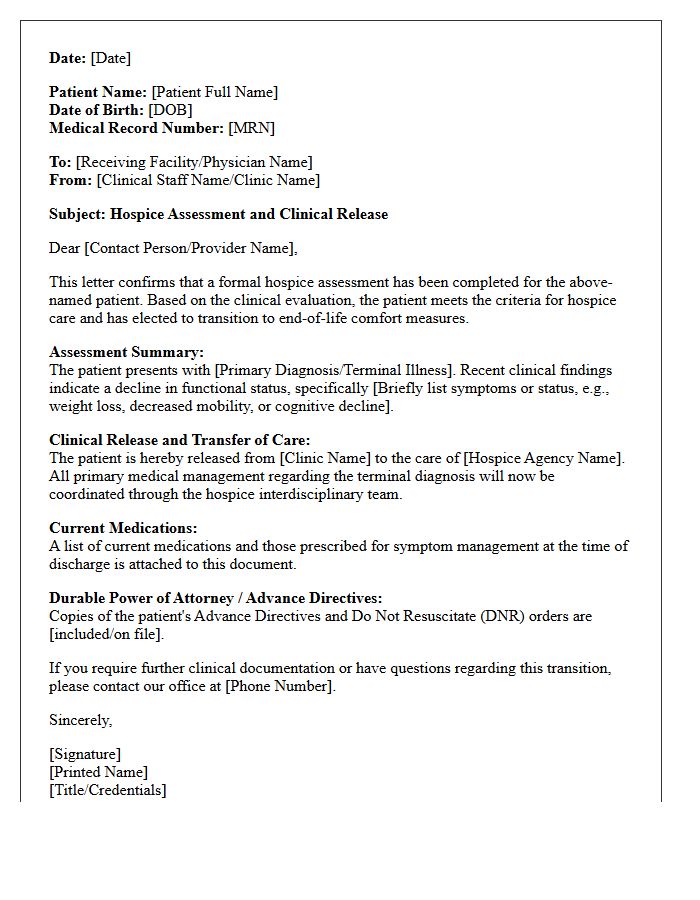 Hospice Assessment and Clinic Release Letter