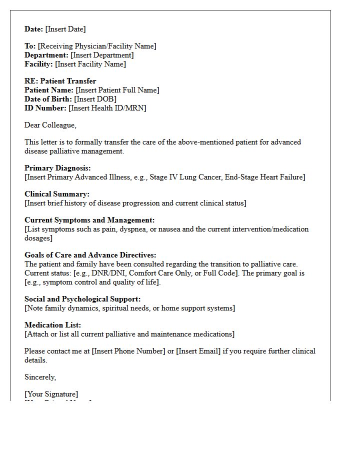Advanced Disease Palliative Care Transfer Letter