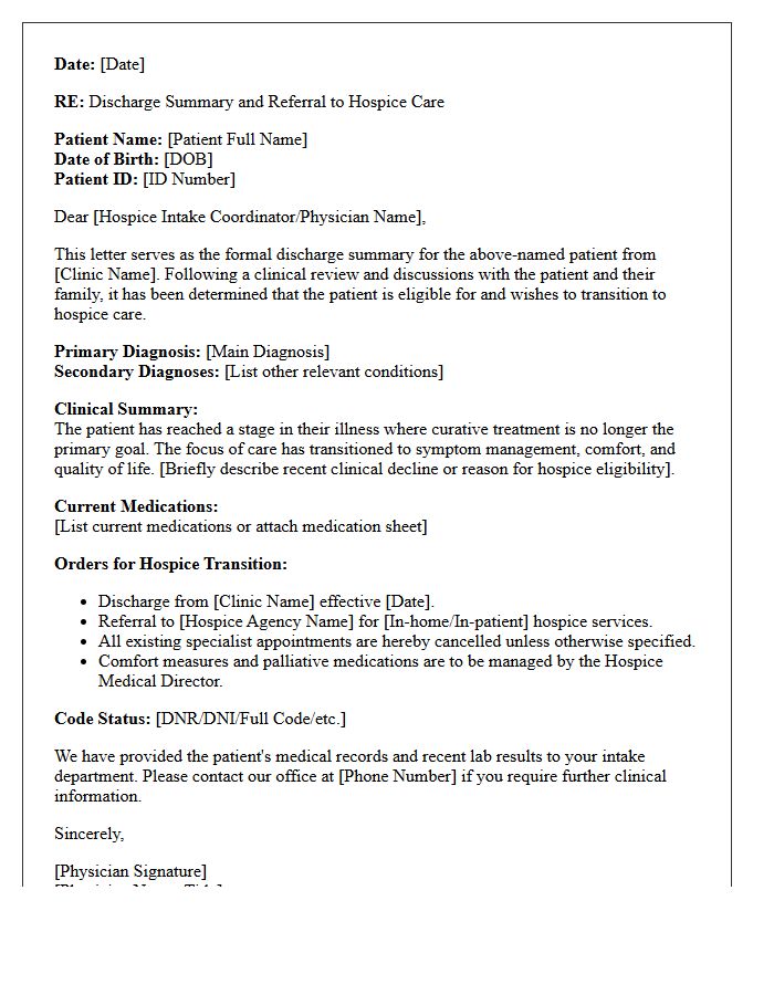 Routine Clinic Discharge to Hospice Care Letter