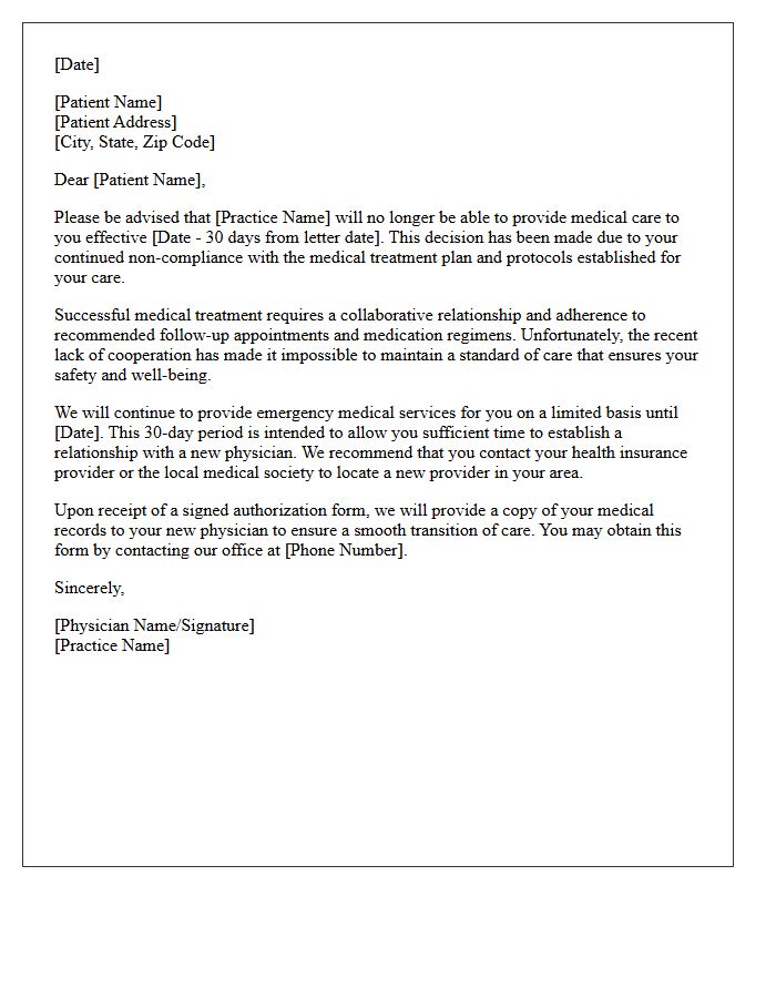 Patient Non-Compliance Dismissal Letter