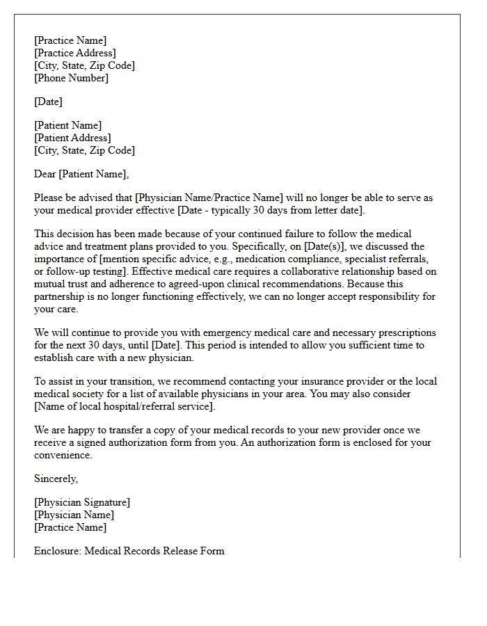 Failure to Follow Medical Advice Dismissal Letter