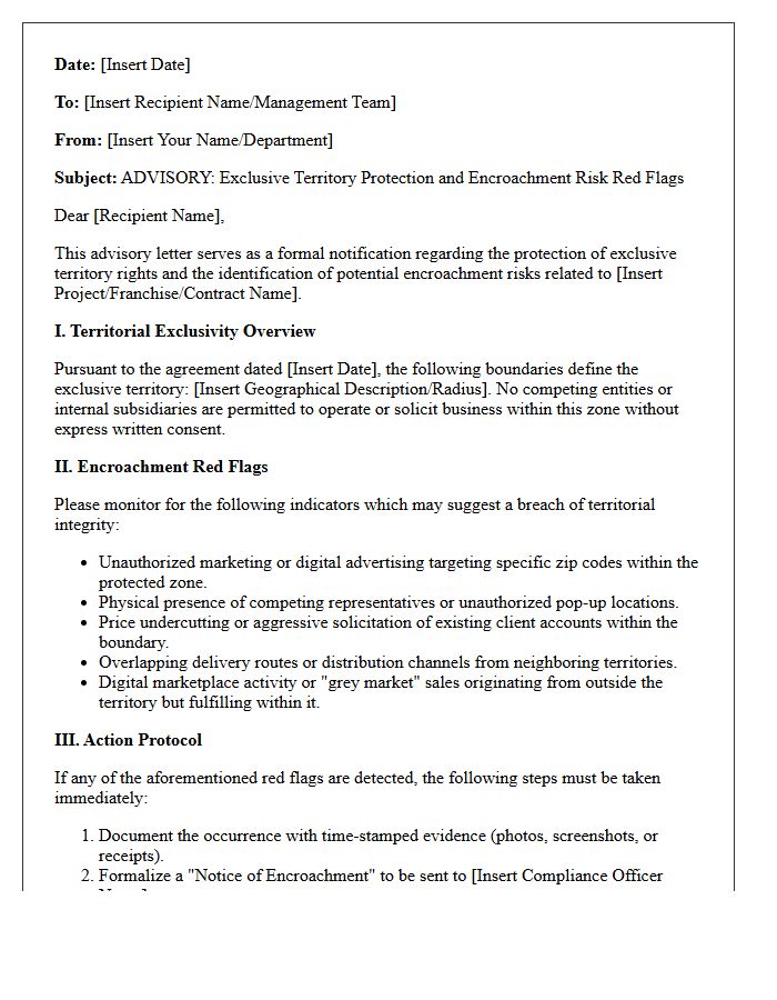 Exclusive Territory and Encroachment Risk Red Flag Advisory Letter