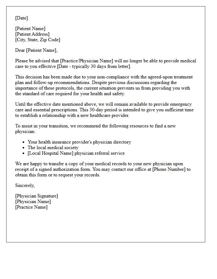 Termination of Care Letter Due to Non-Compliance