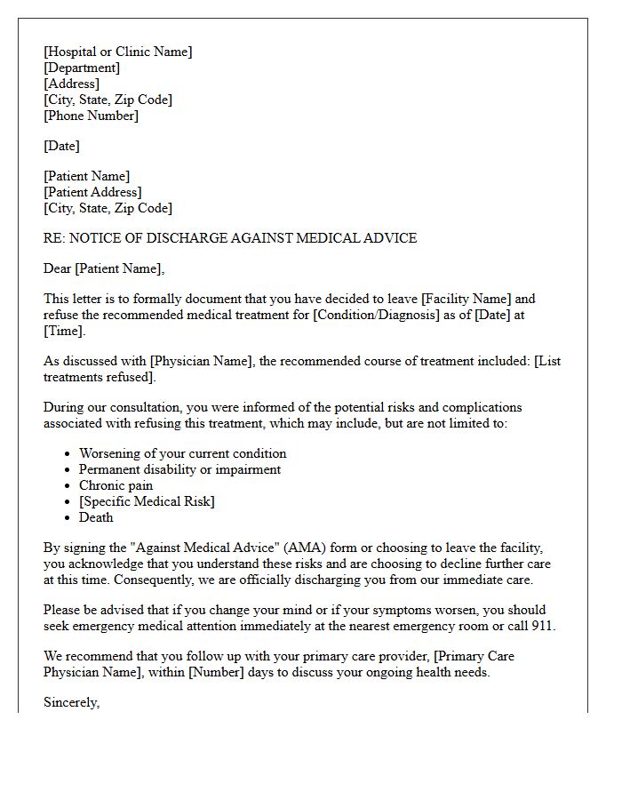 Refusal of Treatment Patient Discharge Letter