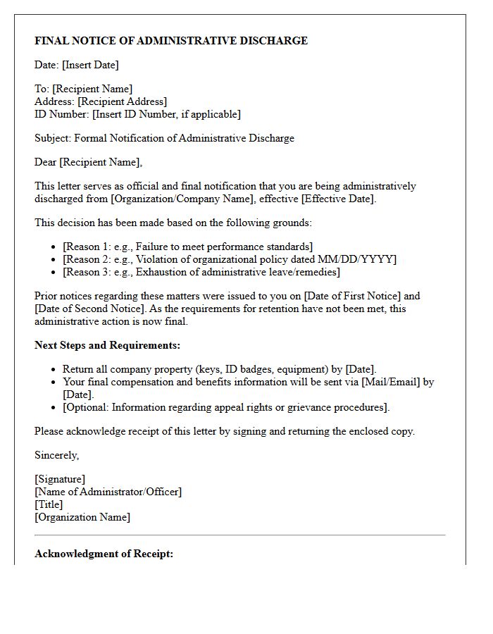 Final Notice Administrative Discharge Letter