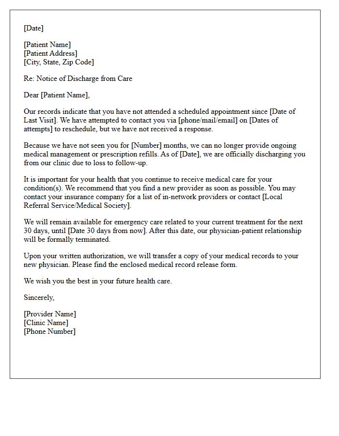 Standard Clinic Loss To Follow-Up Discharge Letter