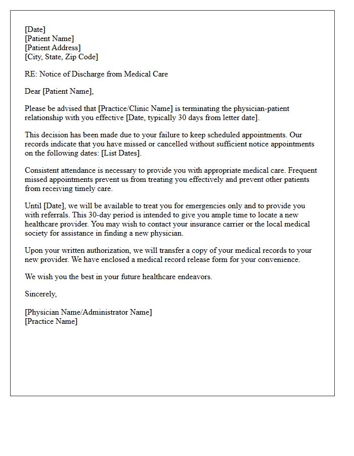 Failure To Keep Appointments Administrative Discharge Letter