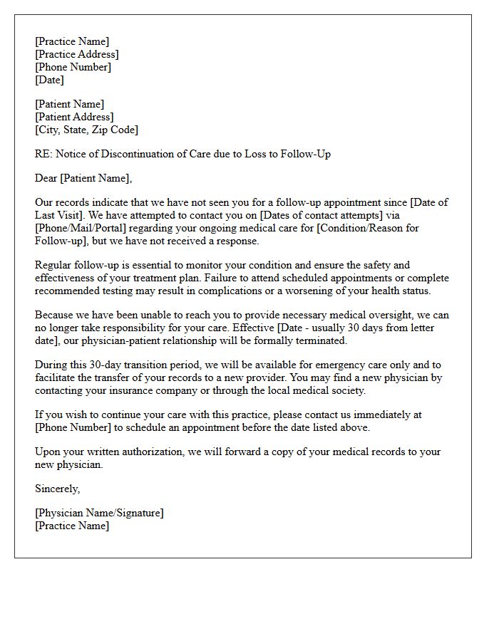 Continuity Of Care Loss To Follow-Up Letter