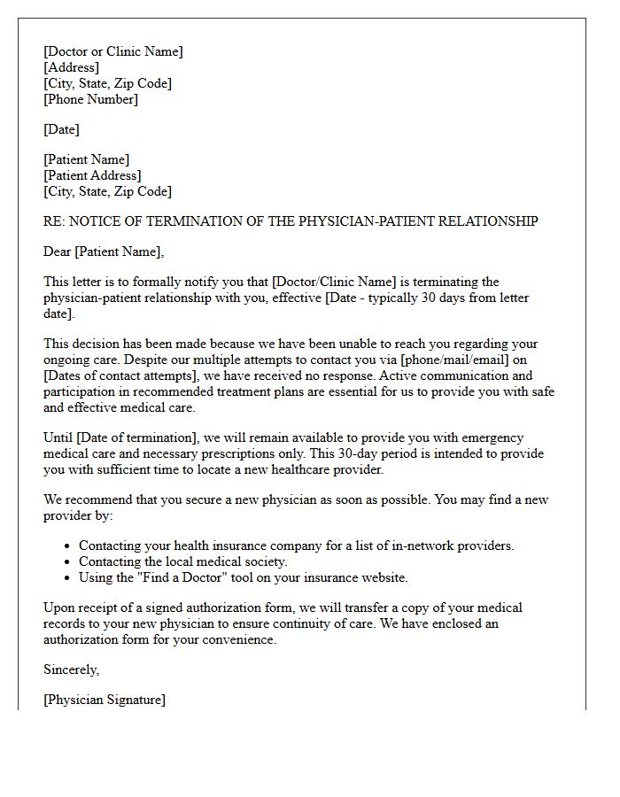 Non-Responsive Patient Discharge Letter