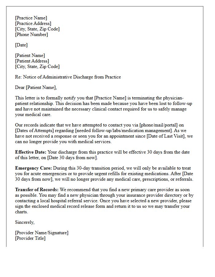 Primary Care Loss To Follow-Up Administrative Discharge Letter