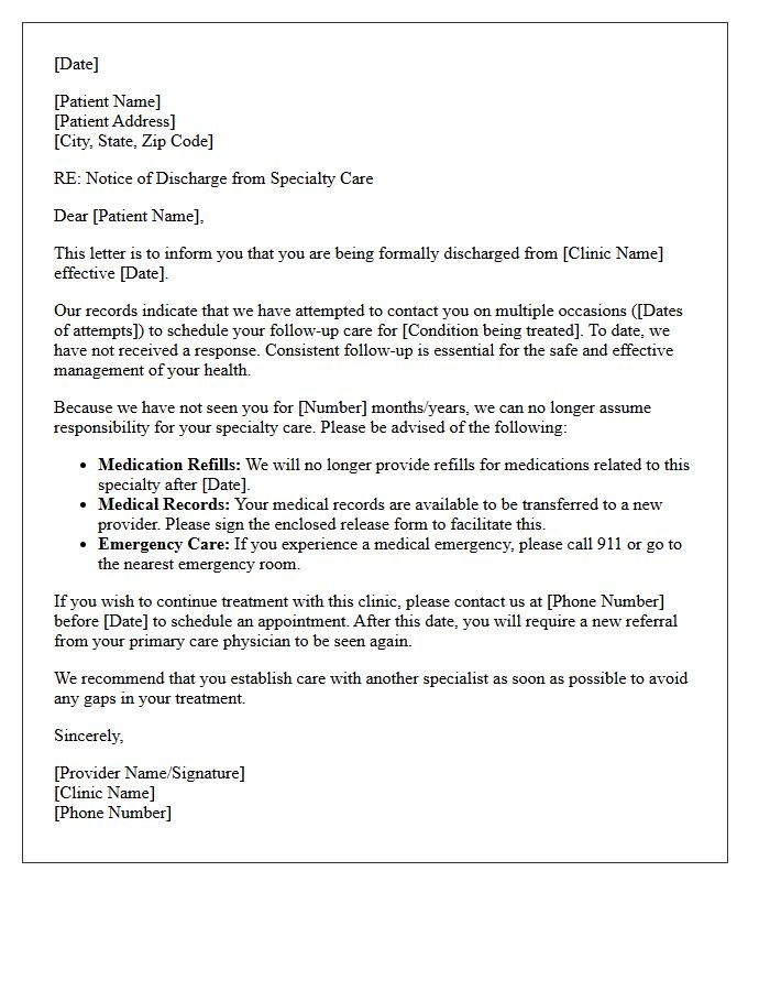 Specialty Clinic Loss To Follow-Up Discharge Letter