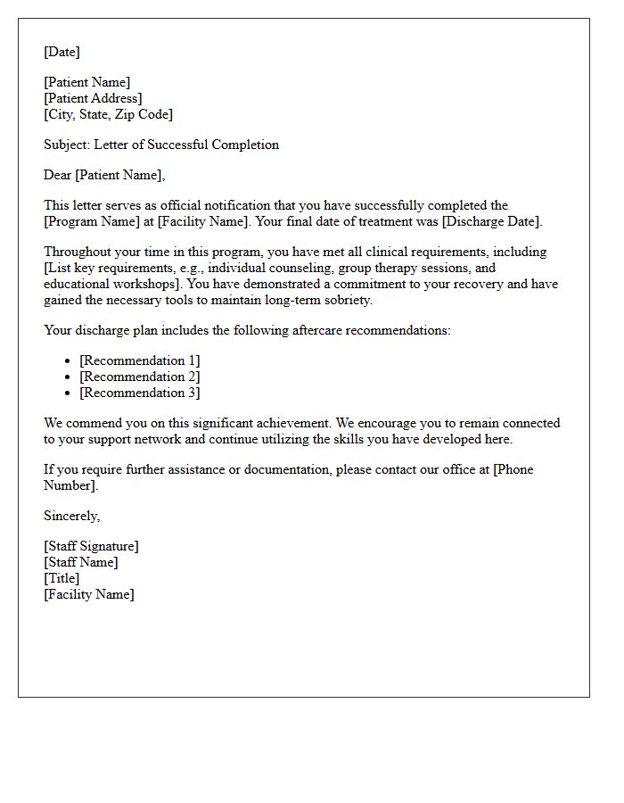 Successful Completion Substance Abuse Treatment Program Discharge Letter