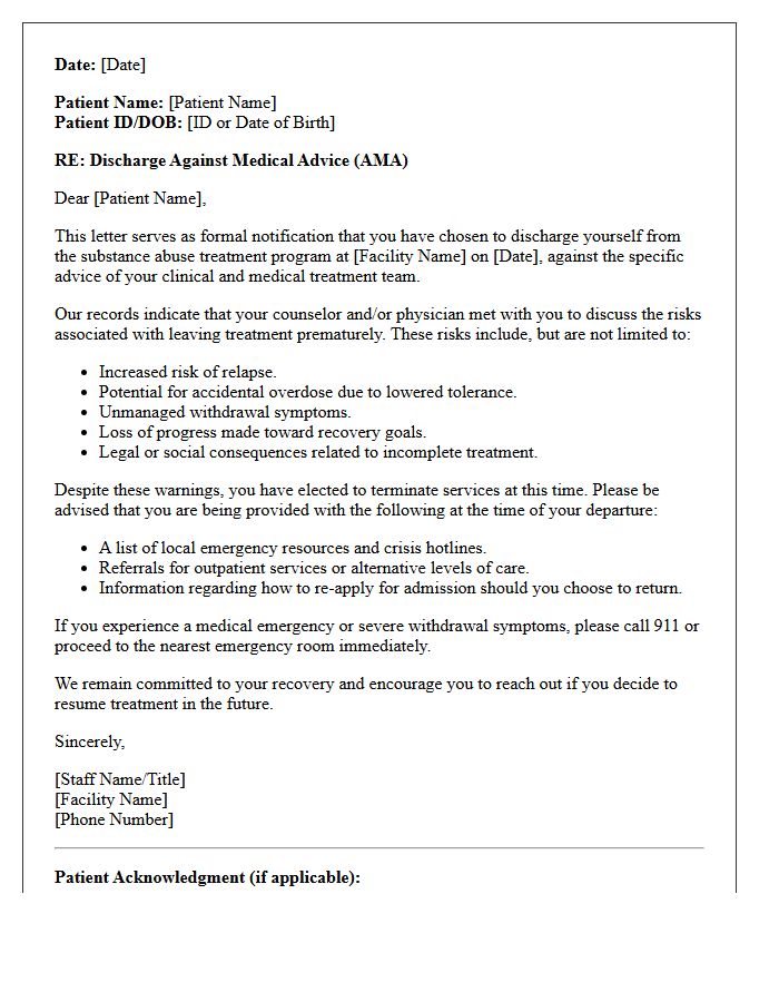 Against Medical Advice Substance Abuse Program Discharge Letter