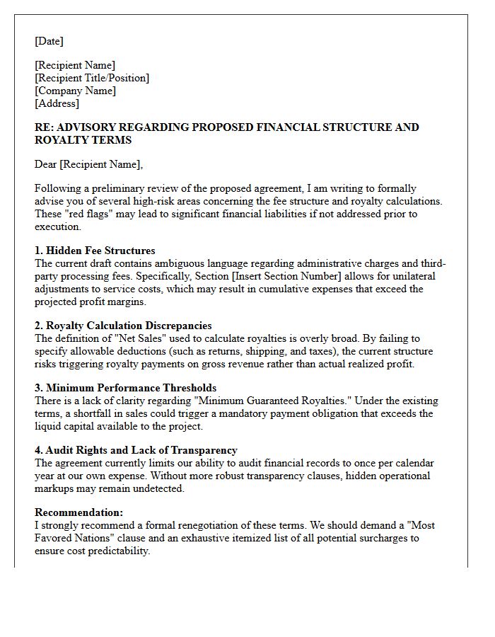 Hidden Fee Structure and Royalty Red Flag Advisory Letter